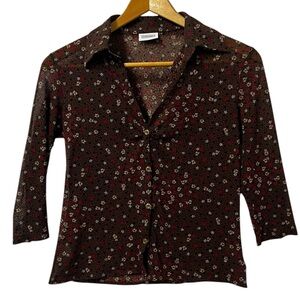 Vintage Y2K Stefanel Brown Floral Top Womens Small Stretch Grunge Shirt